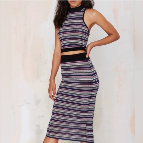 NWOT Nasty Gal Striped Knit Bodycon Midi Skirt - Picture 3 of 6